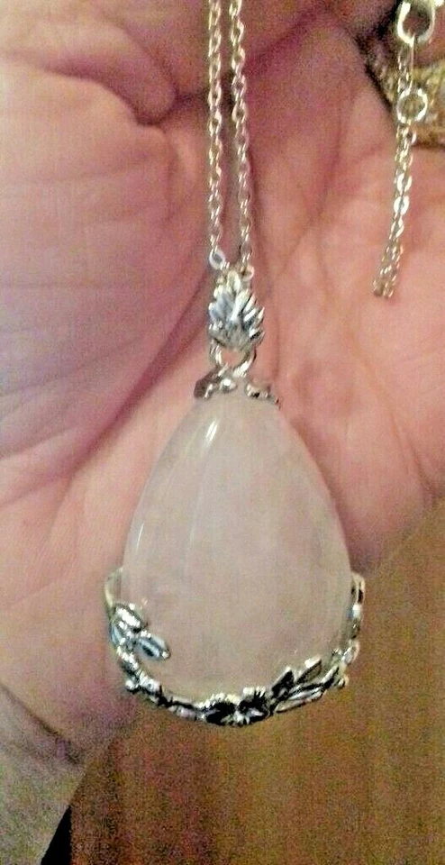 Collana ciondolo vero quarzo rosa con GARANZIA pietre naturali argento 925 NUOVA - Immagine 3 di 4