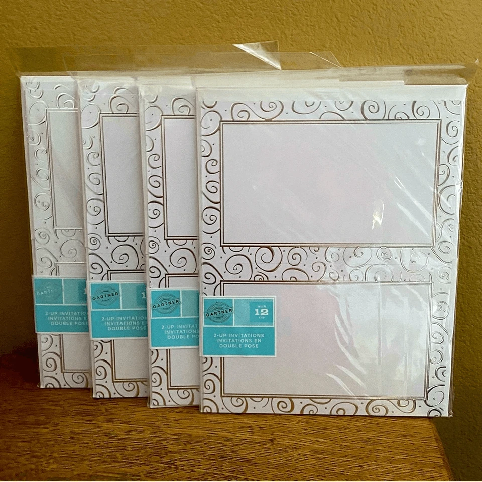 NUEVO CON ETIQUETAS 48 Gartner Studios 2-Up Invitaciones Silver Swirl 5.5" x 8.5" Aniversario Foto 2 de 4