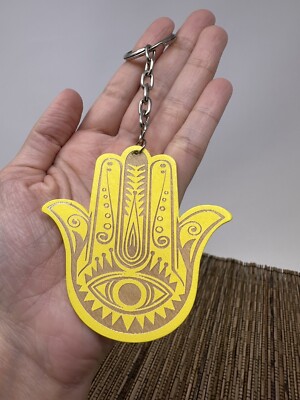 Wooden Hamsa Hand of Fatima Keychain 2.75