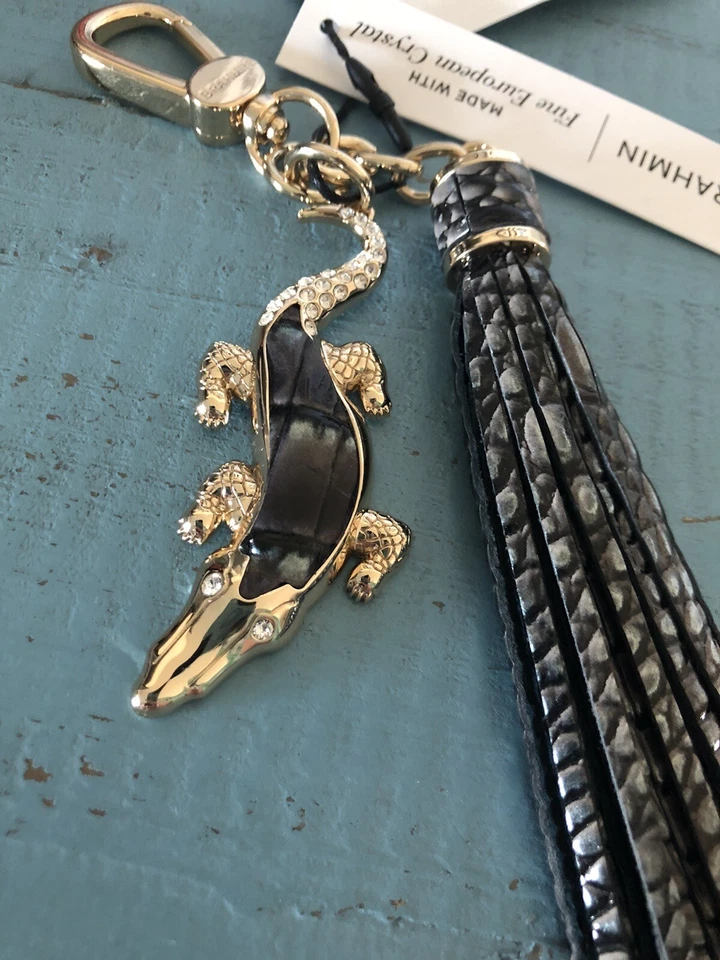 Brahmin Croc Charm Borla Nocturna Melbourne con Cristales ~ Carbón Metálico Nuevo con Etiquetas Foto 2 de 4