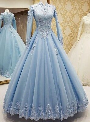 light blue high neck dress