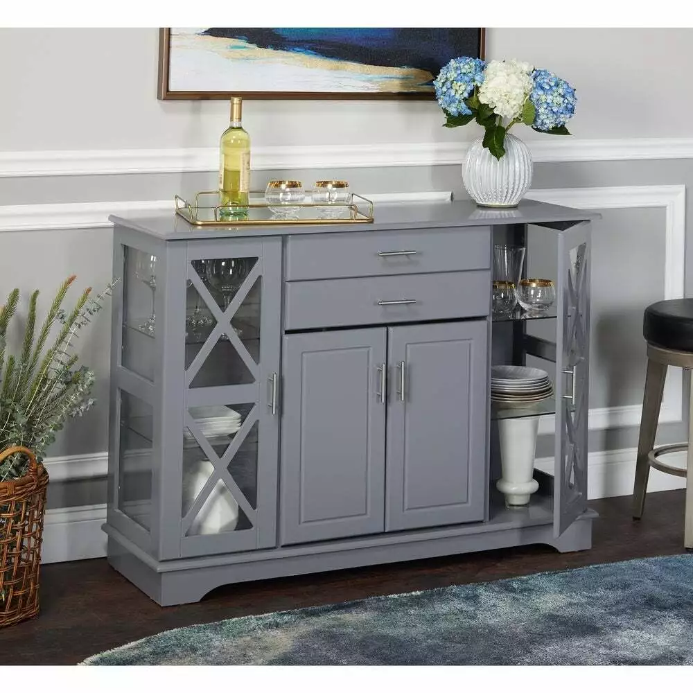 Buffet Cabinet Kitchen Dining Room Storage Organizer Sideboard Console Grey  Gray