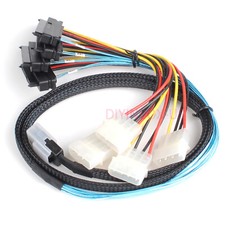 Mini SAS 36 Pin SFF-8087 to 4x SAS/SFF-8482 With IDE Power Supply Cable 3FT 1M