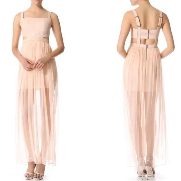 Maxi Vestido Alice + Olivia Genie Corte Gasa y Cuero Rubor Talla 6 Foto 2 de 4