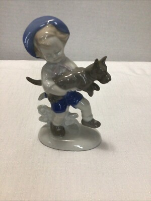 Vintage Lippelsdorf GDR Porcelain Boy Figurine Holding Dog