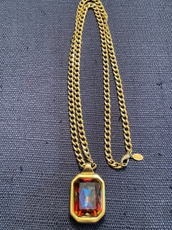 Vintage KJL Kenneth Jay Lane Necklace Mystic Rainbow Pendant