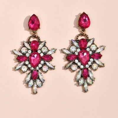 Exquisite Glitter Rose & AB Clear Crystal Cascade Earrings