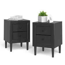 Retro Nightstand Set of 2 Bedside Table 2-Drawer Storage Cabinet End Table Black