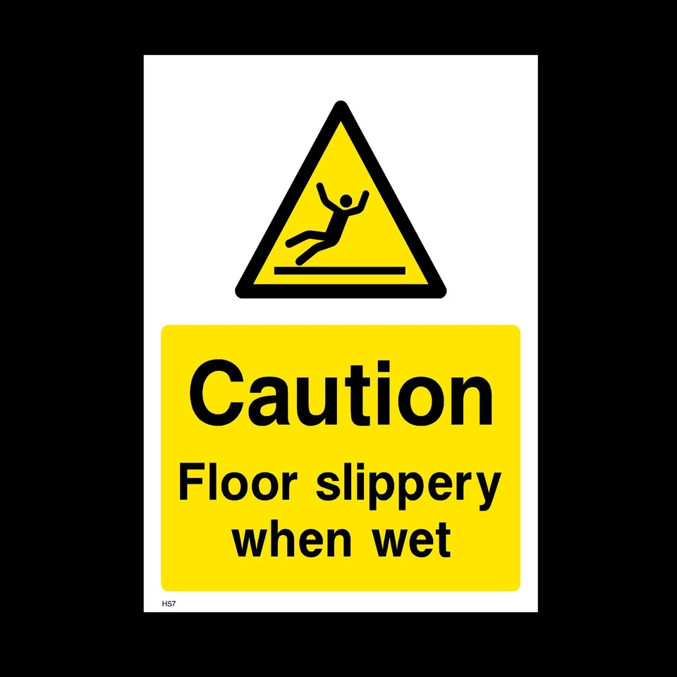 HEALTH&SAFETYDIRECT Caution Floor Slippery When Wet Sign, Sticker - All Sizes & Materials - (HS7)