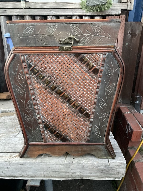 Vintage Bamboo Wood Storage Chest Box Asian Tribal Decor 10x10.5 Basket Laundry