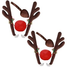 2 Reindeer Car Sets, Car Reindeer Antlers  Nose Decorations, Christmas Car