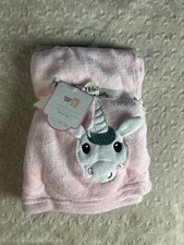 Snugly Baby Unicorn Blanket Pink White RonRon Super Soft Plush Lovey Security