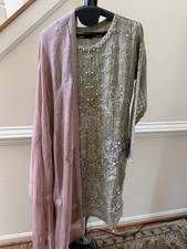 Pakistani and Indian Designer 3-Piece Chiffon Outfit Beige M