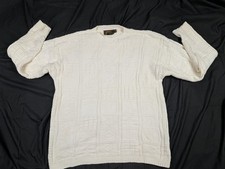 EDDIE BAUER Sweater woman's Large Ivory Cotton Cable Knit Fisherman Pullover Vtg