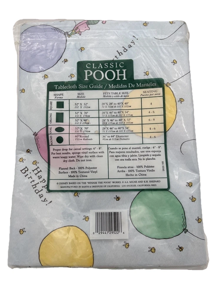 Mantel de cumpleaños vintage Winnie The Pooh franela trasera oblongo 52x70 fiesta nuevo de stock Foto 3 de 4