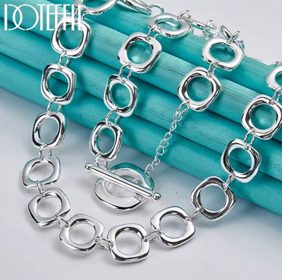 Elegant Necklace 19 in 925 Sterling Silver Flat Rounds Link Fashion Fine Chain 