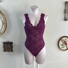 Victoria's Secret Vintage gold tag lingerie thong Plum Purple Lace Bodysuit