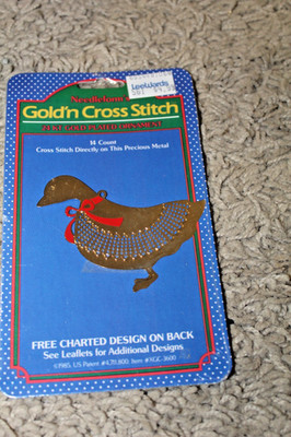 Goose  Ornament Gold n Cross Stitch Kit 24kt Gold Plated New Old Stock