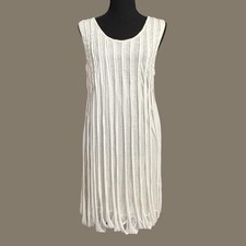 MONORENO T Shirt Dress Women’s M White Sleeveless Minidress Whimsical Cut Strips