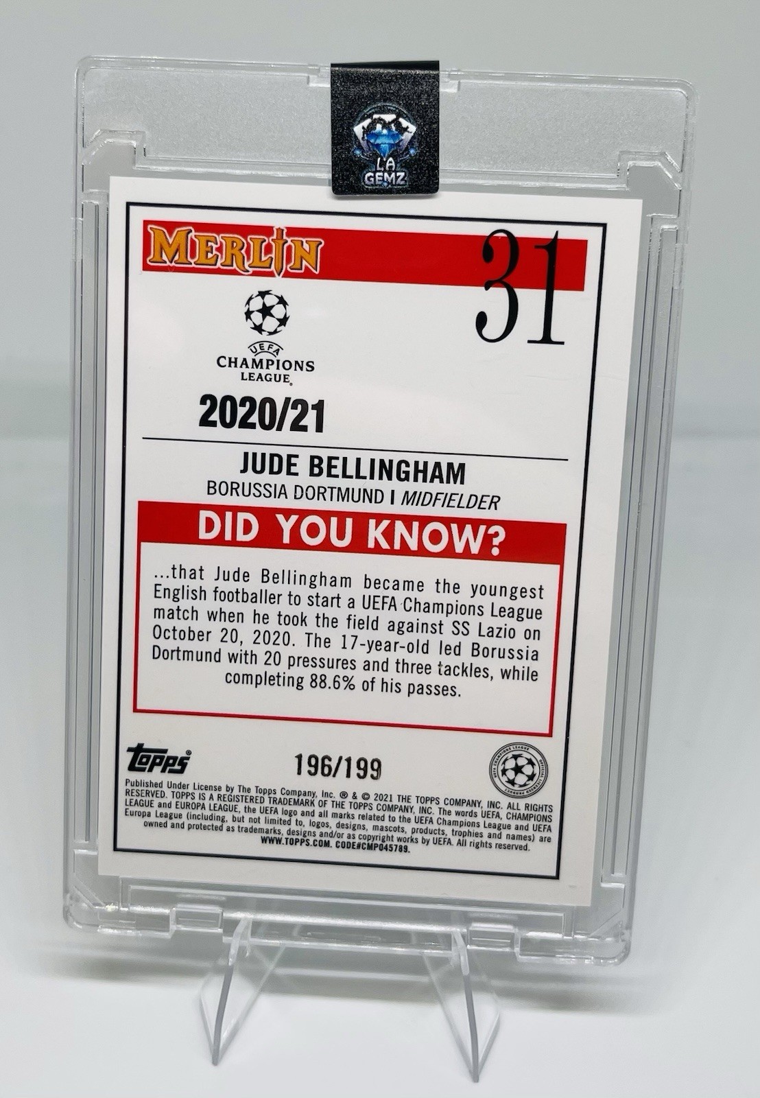 Topps Merlin Jude Bellingham Aqua Refractor RC /199 #31 Borussia Dortmund view 2