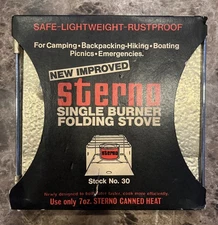 Vintage STERNO #30 Single Burner Folding Stove Gold Tone Camping Backpack Boat