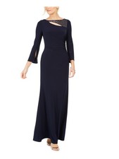 VINCE CAMUTO Womens Navy Bell Sleeve Full-Length Evening Sheath Dress 6
