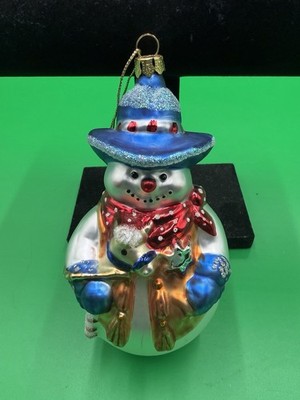 The Brass Key Cowboy/Sheriff Snowman Ornament, Hand Blown Glass, 5 Inches