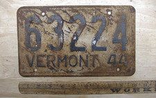Antique Expired 1944 Vermont License Plate,Tag,63224,10" X 6".POOR Condition