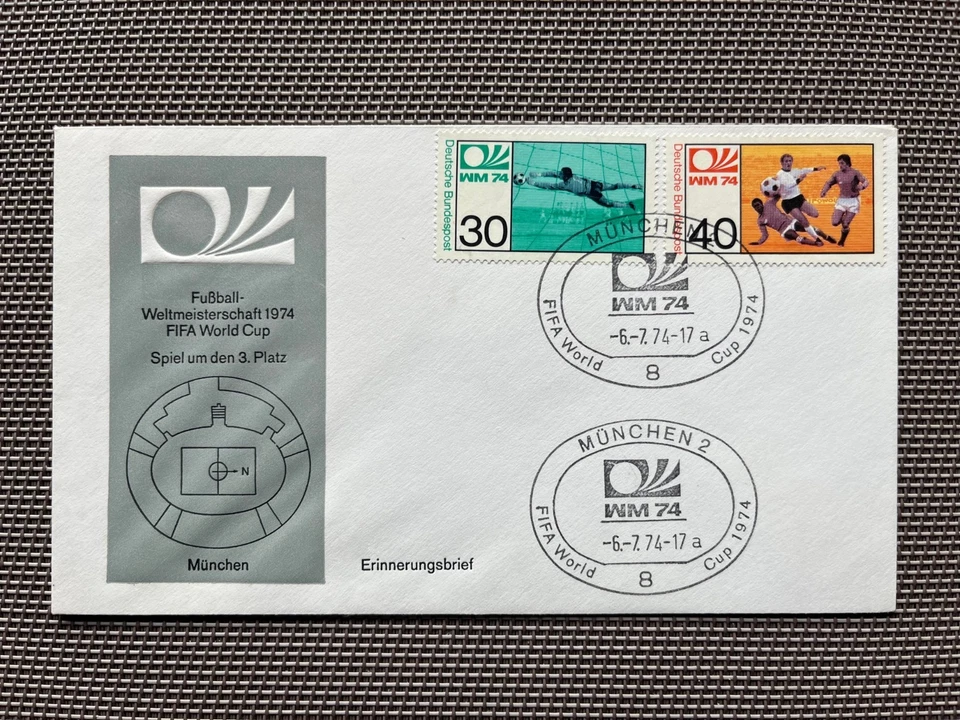 Briefmarken, Deutschland 1974, Fußball WM 74, Sonderumschlag Spiel um  Platz 3 - Bild 1 von 1