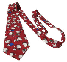 Snoopy Peanuts Dear Santa Christmas Red Tie Vintage 100 Silk Made In USA