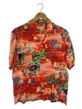 PENNEY'S Aloha Shirt, Large, Rayon, Red, All-Over Print, 50s-60s, Japanese Style