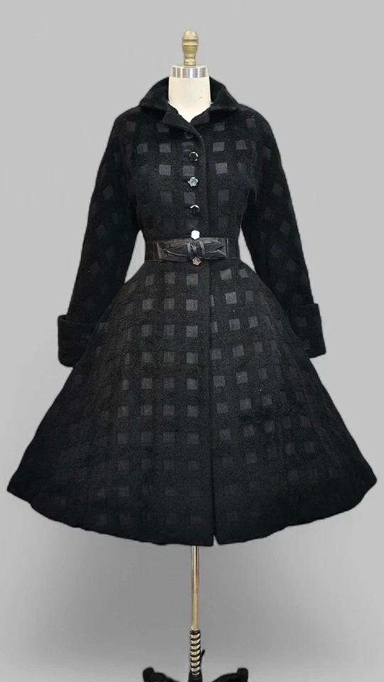 ABRIGO PRINCESA SEYMOUR ZORRO VINTAGE DOCUMENTADO AÑOS 40 50 ajuste acampanado lana negra M Foto 2 de 4