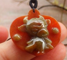 Video Certified Red 100% Natural A Jade jadeite pendant Cow Ox Heart 风水牛 959521