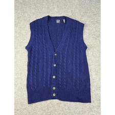 VINTAGE 90s Gap Sweater Vest Mens Medium Blue Cable Knit Cozy Minimalist Preppy