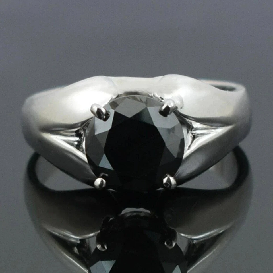 Anillo de plata esterlina 925 AAA sólido diamante negro redondo 5ct VS1 natural certificado Foto 2 de 4