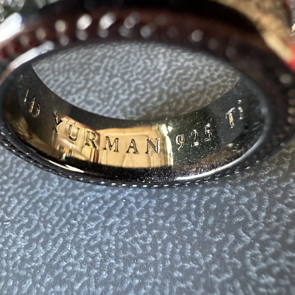 Anel David Yurman prata esterlina 3 fileiras diamante preto banda Streamline tamanho 7 - Imagem 4 de 4