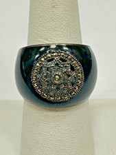 Vintage sterling silver ring with black enamel and marcasite gemstone sz 7.25