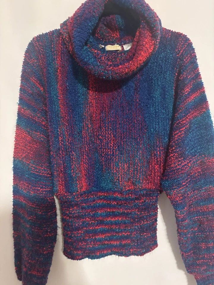 Vtg L'Americaine Sweater Medium 70s Space Dye Cowl Neck Rainbow Turtleneck - Image 2 of 4