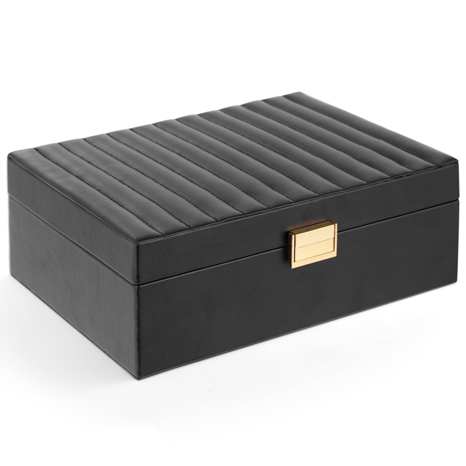 Gifturbo Jewelry Boxes for Women, Black 2-Layer Organizer Black-02