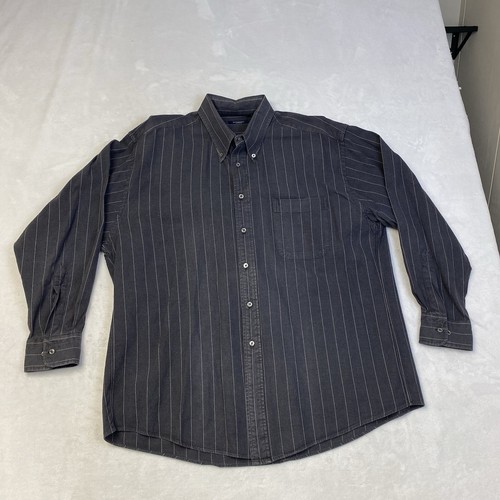 Burberry London Hemd XL Schwarz/Weiß Nadelstreifen Knopfleiste Langarm Hergestellt in den USA - Bild 1 von 8