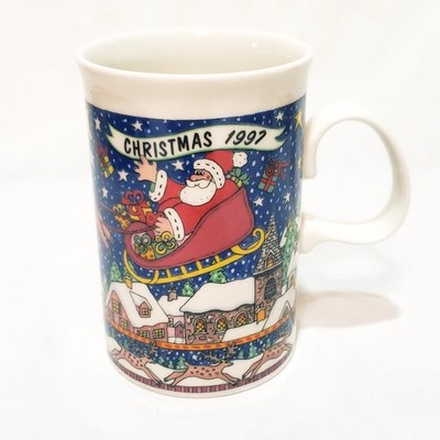 Christmas Santa Sleigh Reindeer Village 1997 Coffee Mug 8 oz Dayton Hudsons