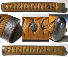 Wunderschöne Tsuka Schnecke Menuki Schmetterlinge Fuchi/Kashira Edo orig Tsub...