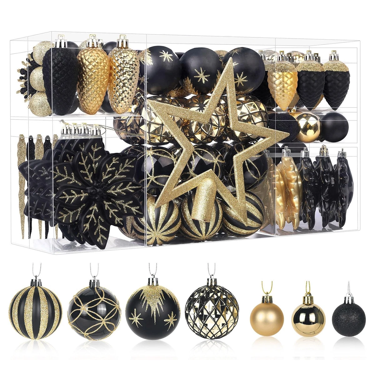 Christmas Tree Baubles Set 106pcs Shatterproof 14 Types Holiday Ornaments