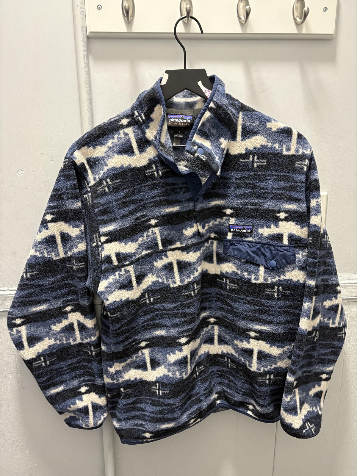 Patagonia Jacket Mens Small Blue Synchilla Fleece Snap Pullover Aztec Pattern