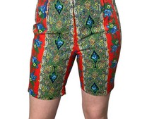 NOS Vtg 60s S Sm M Bermuda Shorts Low 30 In Waist Red Floral Paisley Belt Loops