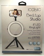 Desktop Studio Light 8" LED Ring Light, Tripod w/ Phone Mount, vlogging, Podcast