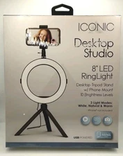 Desktop Studio Light 8" LED Ring Light, Tripod w/ Phone Mount, vlogging, Podcast