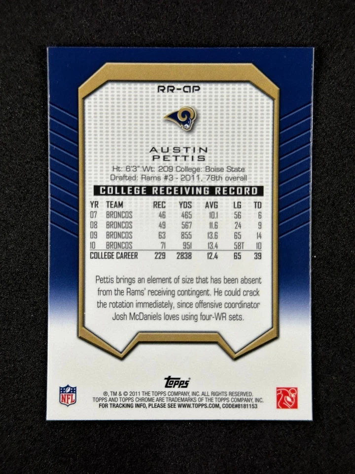 2011 Topps Chrome Rookie Recognition #RR-AP Austin Pettis RC St. Louis Rams - Image 2 of 2