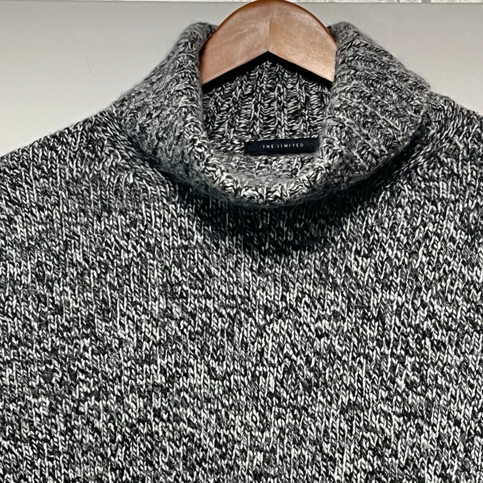 Suéter THE LIMITED lã de cordeiro angorá cabelo de coelho gola alta cinza martelado tamanho G - Imagem 2 de 4