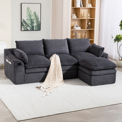 L Shaped Compressed Modular Sectional Sofa Modern Corduroy Upholstered Boneles